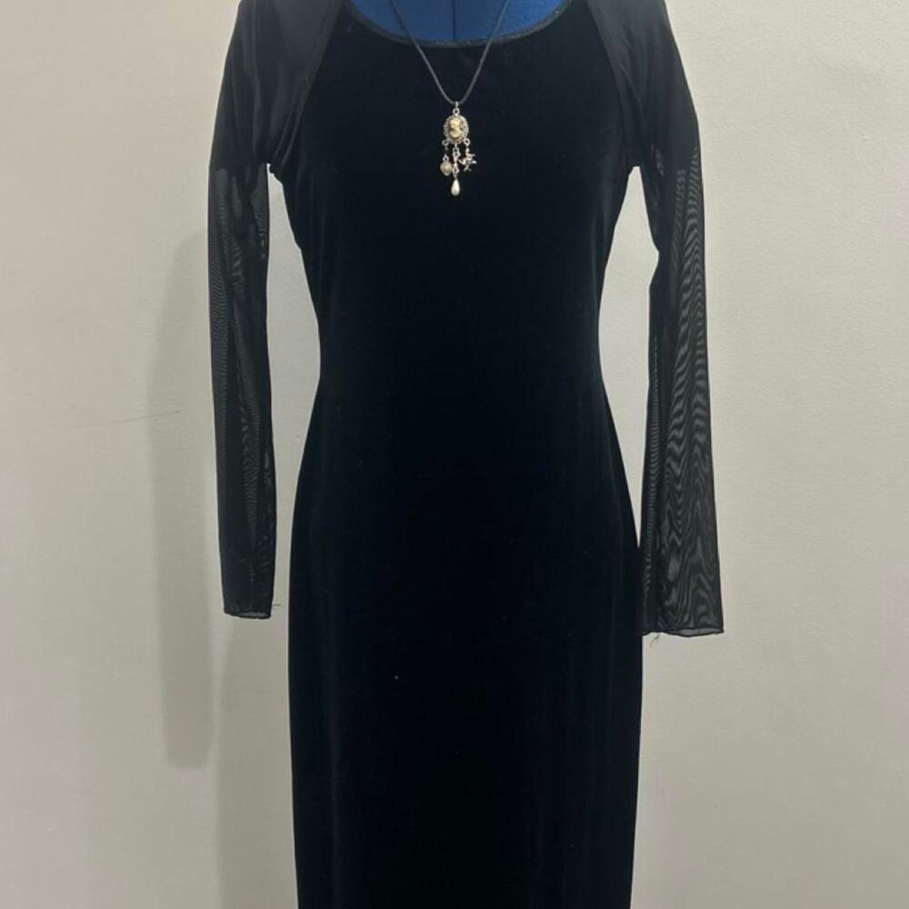 Vintage 90s Rampage Black Velvet Maxi Dress with Back Slit